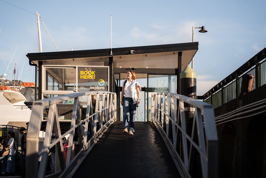 passenger on gangway to ferry