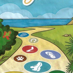 illustration of walking path to beach through green vegetation
