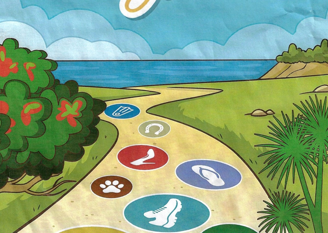 illustration of walking path to beach through green vegetation